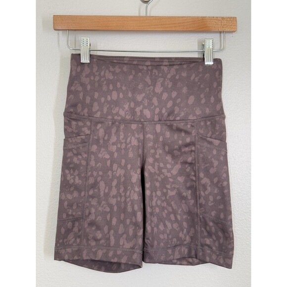 Yogalicious Pants - Yogalicious‎ Lux Animal Print Biker Shorts Taupe Brown Womens Size XS W Pockets